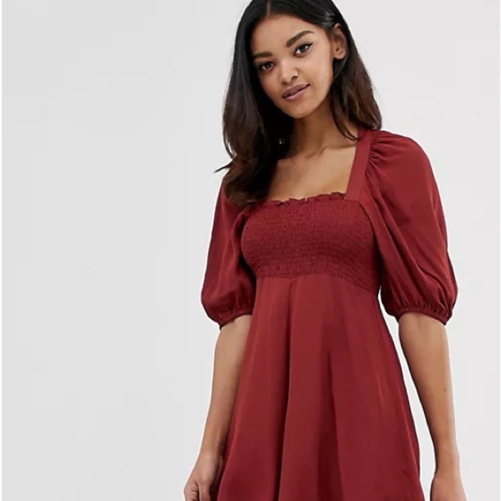 ASOS DESIGN Burgundy Shirred Bustier Mini